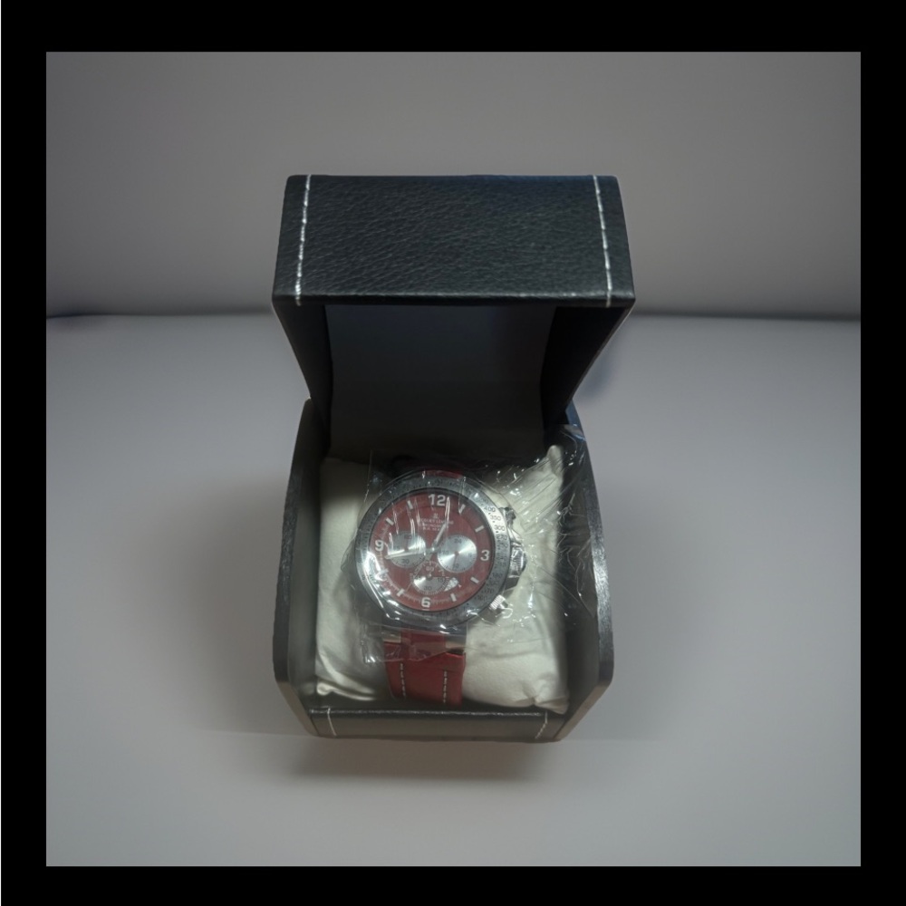 Jacques Lemans New Battery Red Face Red Band New With Tags Chronograph 10A NoBox